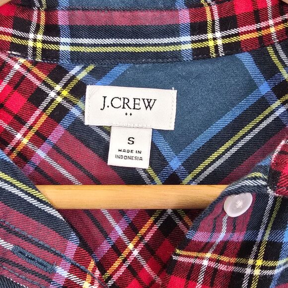 J.Crew Womens S Warm Spruce Multicolor Plaid Cotton Long Sleeve Flannel Shirt - Picture 4 of 8